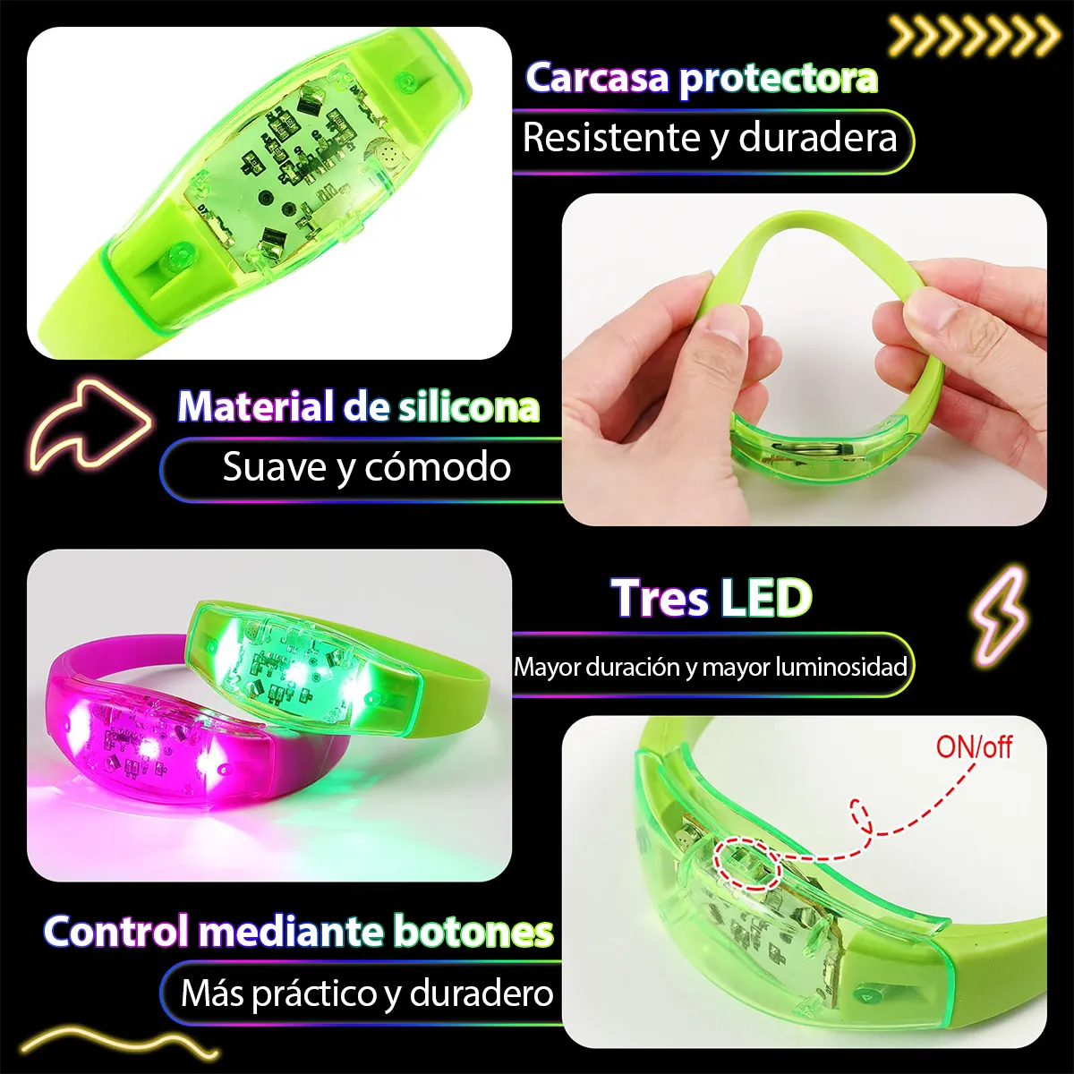 6 Pulseras LED Activadas por S - Audio Music Light reseña y precio